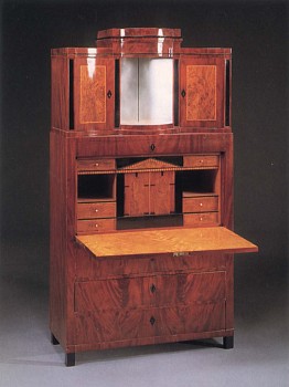 19th Century AUSTRIAN - Biedermeier Mahogany, Fruitwood and Burl Walnut Fall-Front Secretaire, 1820-1825